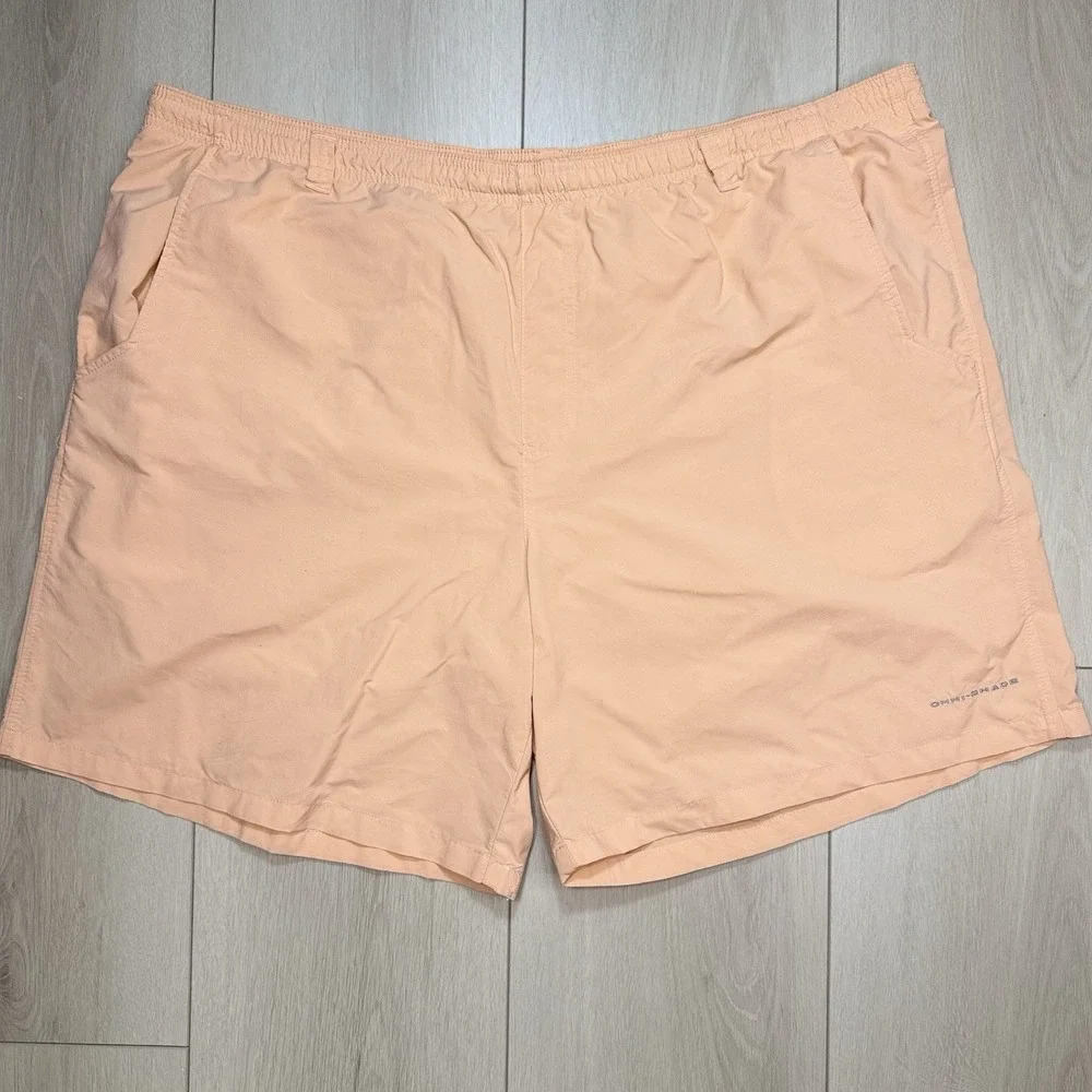 VTG Columbia PFG‎ Omni-Shade Peach Nylon Fishing Swim Shorts Men's 2X UPF FLAWS